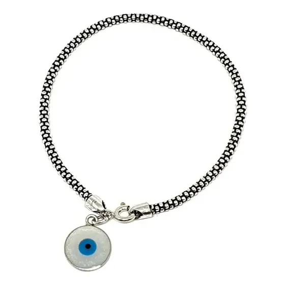 Pulseira De Prata 925 Pipoca Com Olho Grego Em Madrepérola