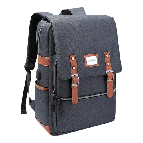 Mochila Para Notebook 15.6 Puerto De Carga Usb Doble Cierre Color Gris