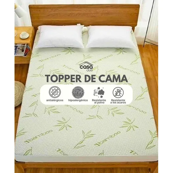 Topper O Pillow De Memory Foam Con Forro De Bambú Cama Full