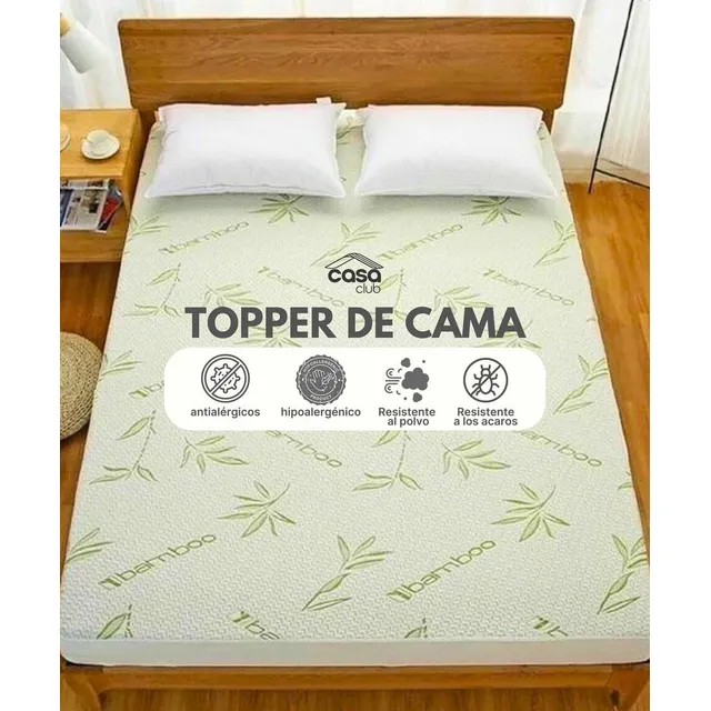 Topper O Pillow De Memory Foam Con Forro De Bambú Cama Full