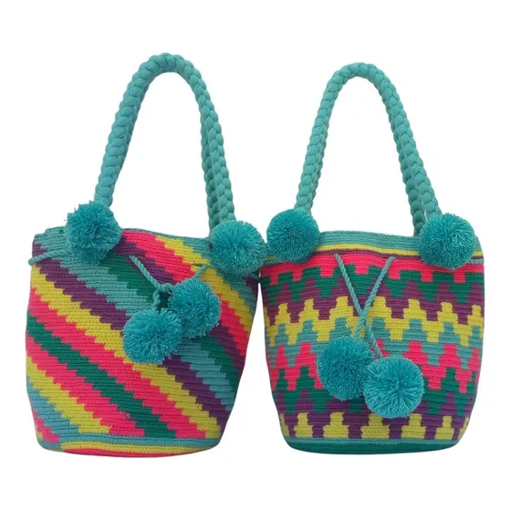 Bolso Tote Wayuu Artesania Niñas Hilo Negro
