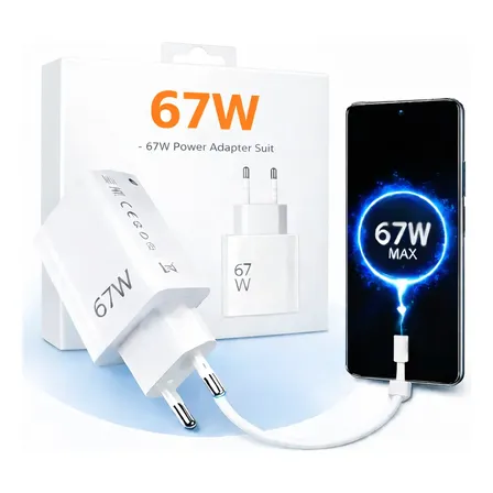 Carregador Turbo 67w Usb-c Branco Compativel Xiaomi Samsung Branco