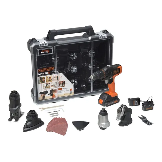 Taladro atornillador inalámbrico de 10mm Black+Decker MTX20K6A 20V + 1 batería de 1.5Ah + accesorio con maletín de transporte 220V