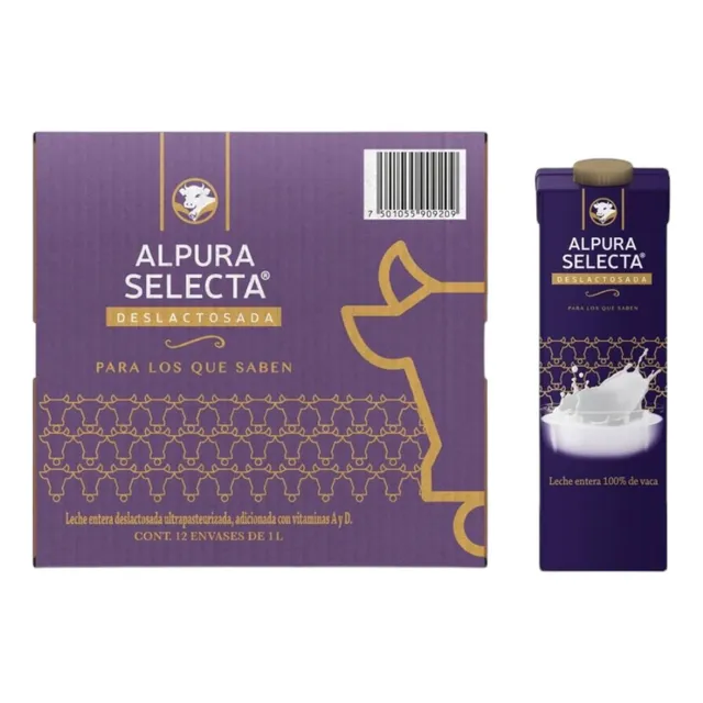 12x Leche Deslactosada Ultrapasteurizada Alpura Selecta 1 L