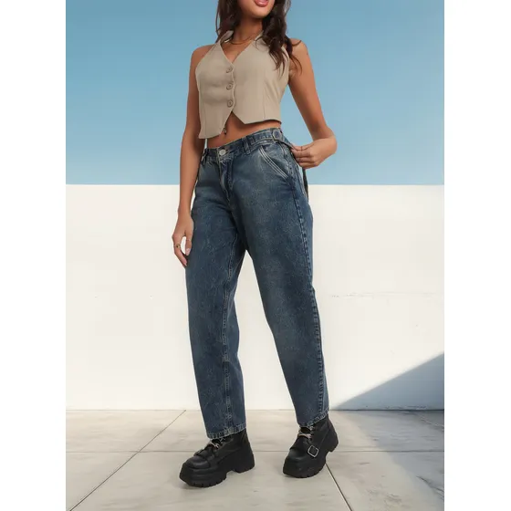 Jean Barrel De Jean Con Cintura Regulable Ktl Denim