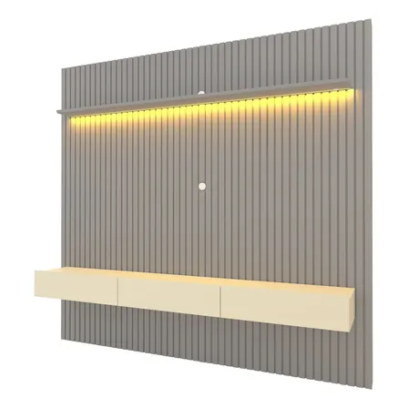 Painel Ripado Tv Até 85 Polegadas Com Led 230cm Nobre Ci Cinza/off White
