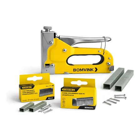 Grampeador Tapeceiro Madeira Profissional Com 2100 Grampos