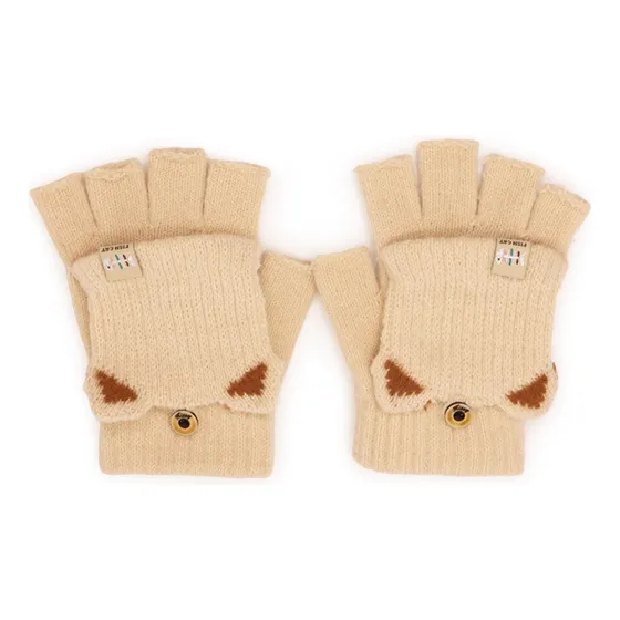 Guantes De Lana Gatito Sin Dedos Convertibles Infantiles
