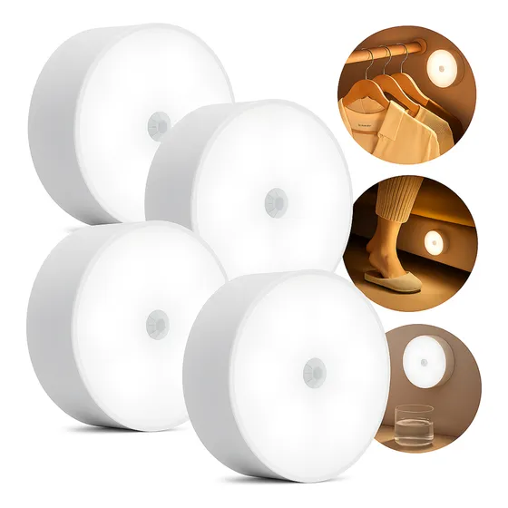 Kit 4 Luminárias Lâmpada Led Recarregável Sensor De Presença