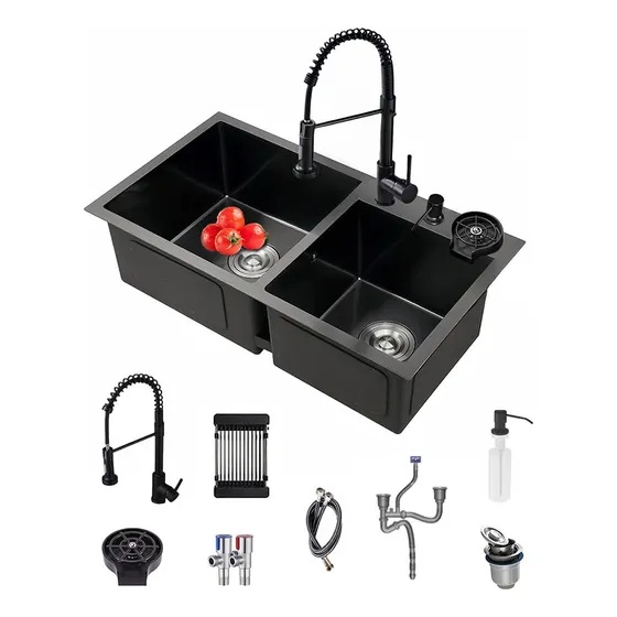 Fregadero De Cocina De Doble Tazón 304 Con Accesorios 80*45