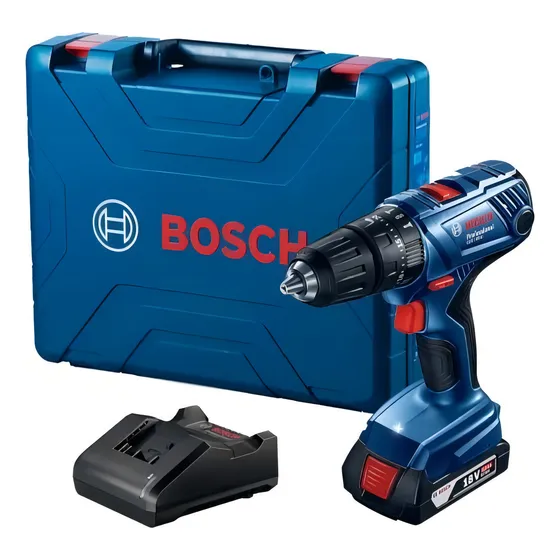 Taladro percutor atornillador inalámbrico de 13mm Bosch GSB 180-LI 18V + 1 batería de 2Ah + accesorio con maletín de transporte 220V