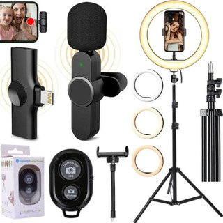 Kit Ring Light Tripé Microfone Sem Fio Para iPhone Gravação Kit Ring Light Tripé Microfone Sem Fio Para iPhone Gravação