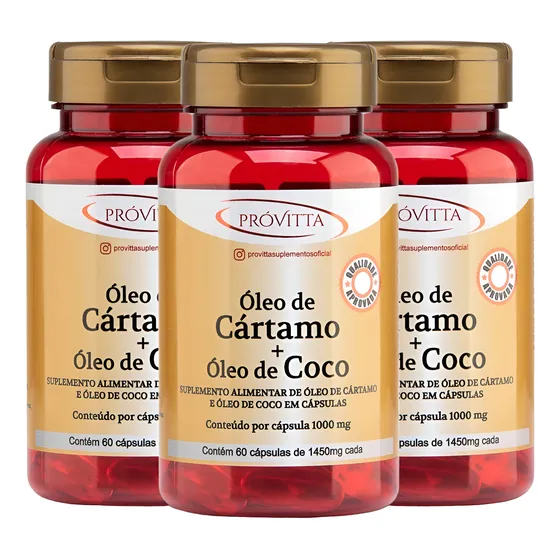 Kit 3 Óleo De Cártamo + Óleo Coco 1000mg Termogênico 60 Cáps