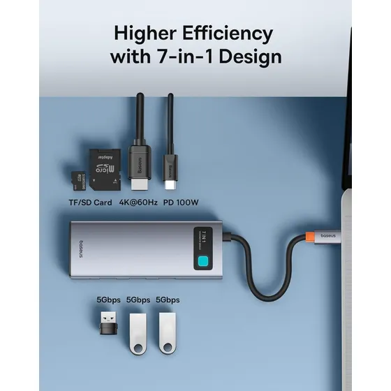 Hub Baseus Adaptador Multipuerto Usb C  Hdmi 4k 60hz 100w