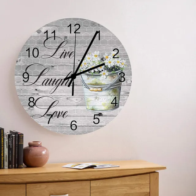 Reloj Pared Madera Redondo Silencioso 12.0 in Diseño Flor