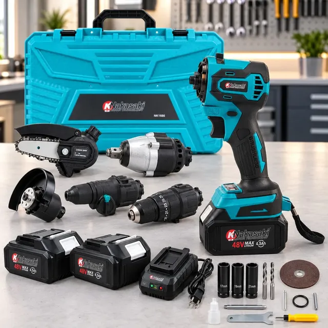 Kit Ferramentas 5 Em 1 Brushless 48v 2 Baterias Maleta