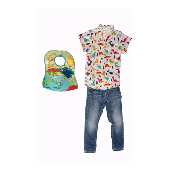 Camisa, Jeans Y Babero Para Niño