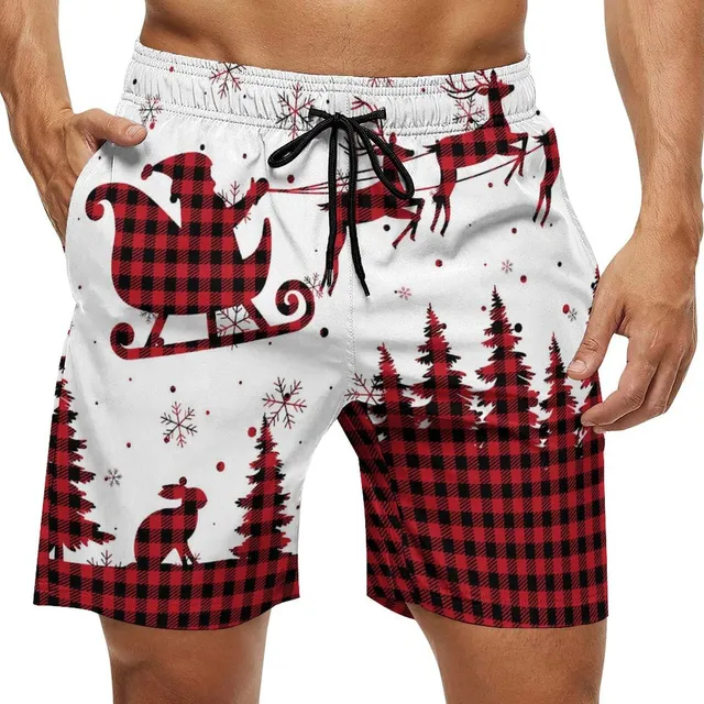 Pantalon Corto Cordon Grafico Cuadro Rojo Bufalo Para Hombre