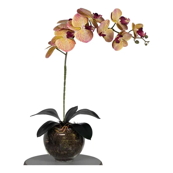 Arranjo Orquídea Silicone Artificial Toque Real 3d Vaso