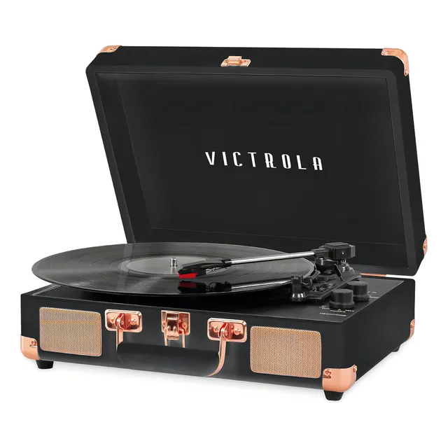 Victrola Tocadiscos Portátil De Maleta Estilo , 3 Velocida. Color Negro Rosa Dorado