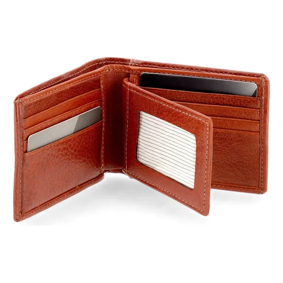 Billetera Los Robles Polo Time 0054 con diseño Rayas color marrón de cuero - 9cm x 11.5cm x 1.5cm