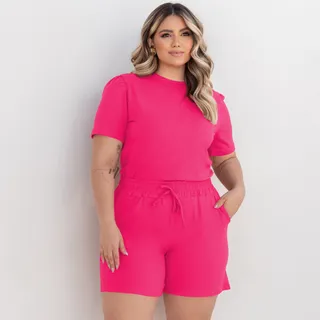 Conjunto Feminino Blusa E Short Plus Manga Princesa M G Gg Conjunto Feminino Blusa E Short Plus Manga Princesa M G Gg