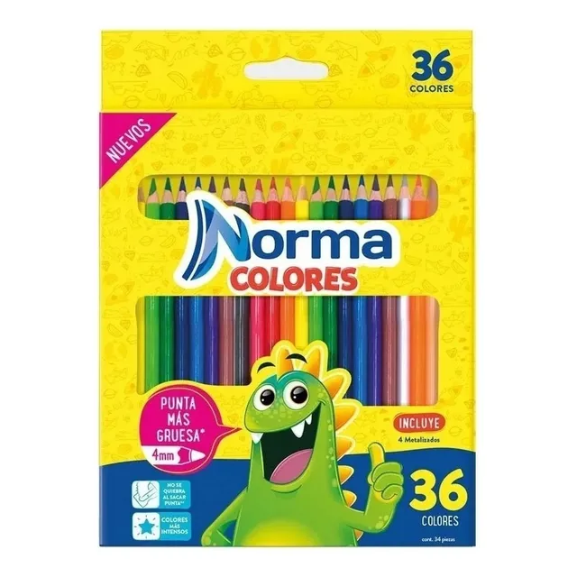 36 Lapices De Colores Norma Con Colores Metalizados