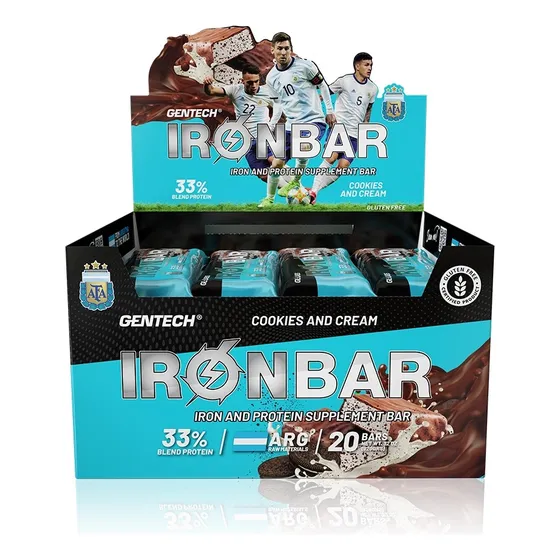 Iron Bar - Gentech - Barras Proteicas X20 Unidades Sin Tacc Sabor Cookies and cream