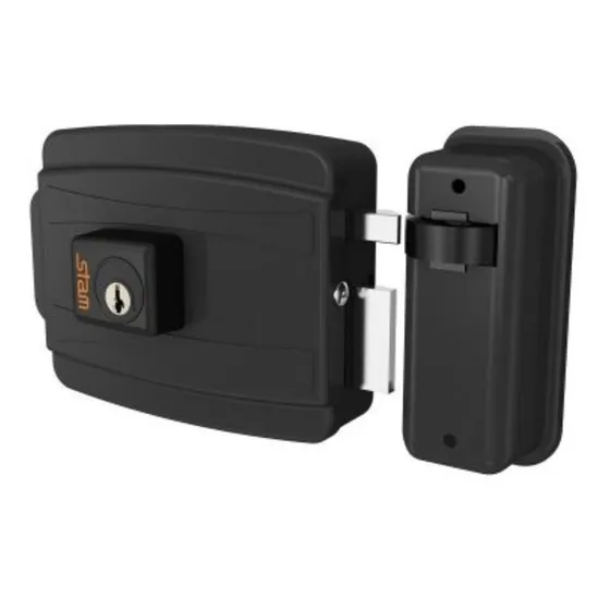 Stam Fechadura Elétrica portão 40mm abre para dentro preto fosco