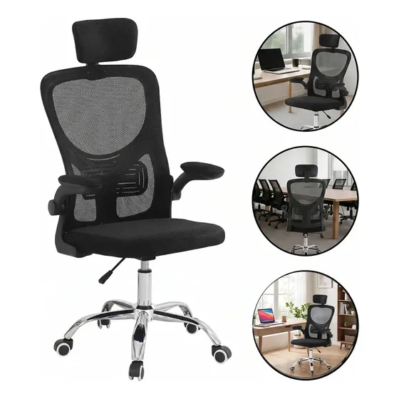 Cadeira Escritório Presidente Ergonômica Preta Giratória 360 Graus Tecido Mesh Premium Suporte Lombar Apoio Cabeça Assento Ampliado Regulagem Altura Home Office WINDA