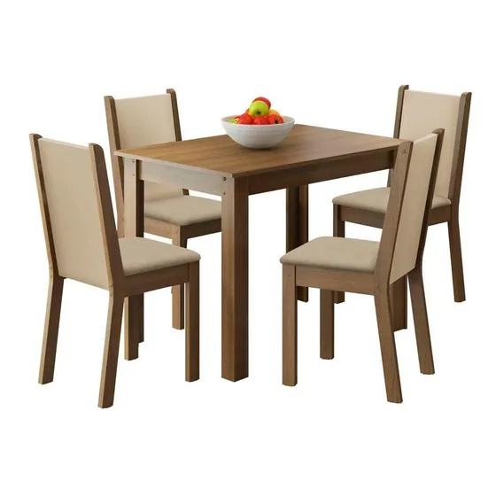 Juego de comedor con 4 sillas Cíntia Madesa, color rústico/crema/perla 045667GX4TPER