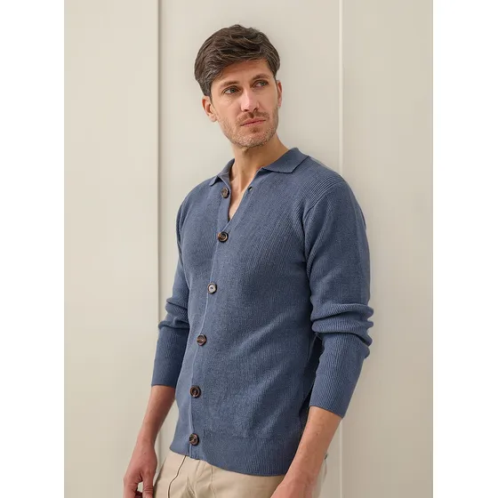Cardigan Trigo Cuello Polo De Hilo Art 634 Mauro Sergio