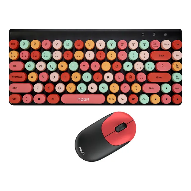 Kit Teclado y Mouse Inalambrico Noga S5700 Color Negro y Rojo