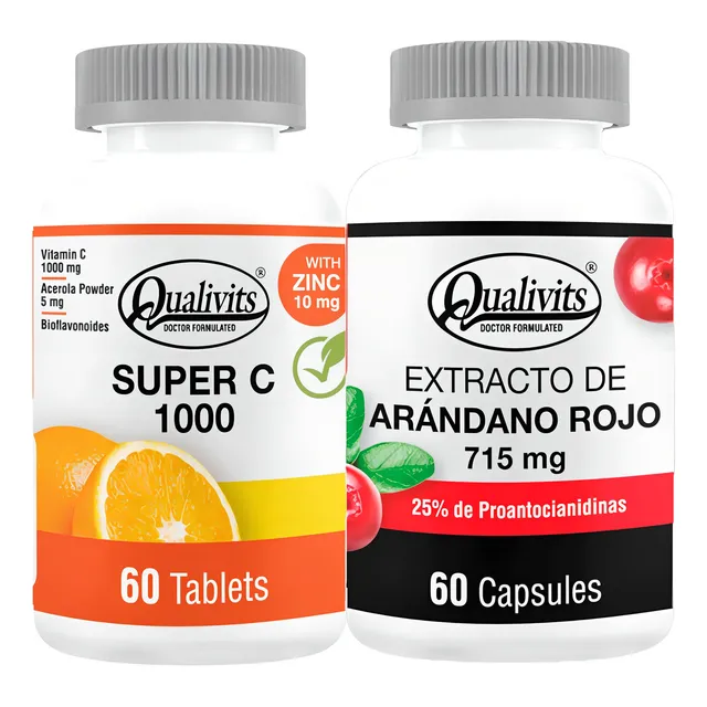Super Vitamina C Zinc + Extracto De Arándano Rojo Qualivits Sabor Sin Sabor