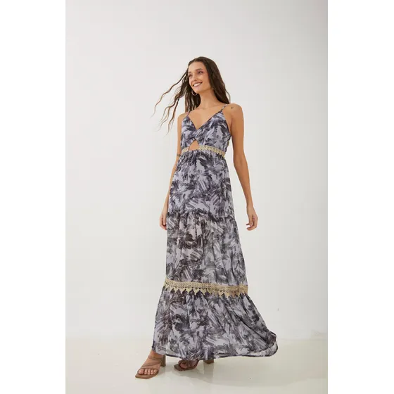 Vestido Largo Gasa Puntilla Rimmel