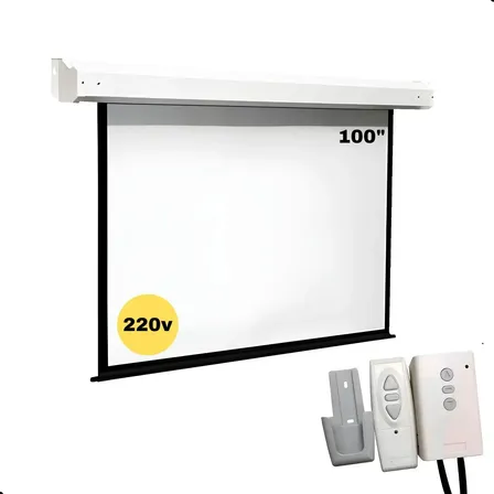 Tela De Projeção Elétrica - Domori - 100 Polegadas Retratil C/ Controle Remoto Automação Alexa Igreja Matte White Hd Profissional Premium 220v