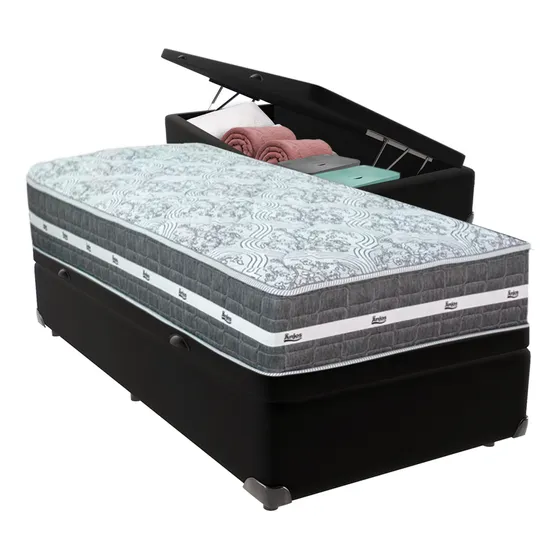 Cama Box Baú Preto Colchão Black Graphite 27 Solteiro Anjos