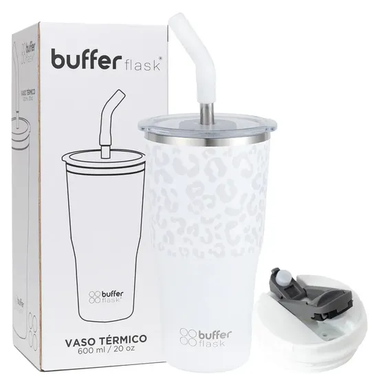 Mug Vaso Termo Agua Cafe 600ml Buffer Acero Inox + Tapas - Ice Leopard