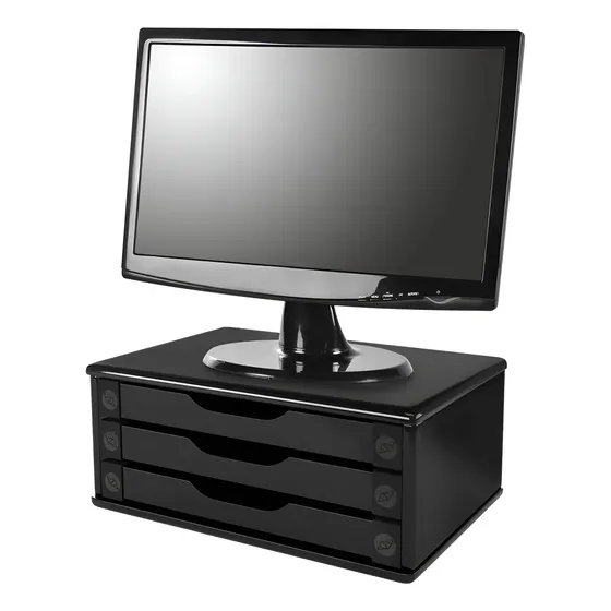 Suporte Monitor Mesa Souza 3 Gavetas Preto MDF Fixo 16x39 cm