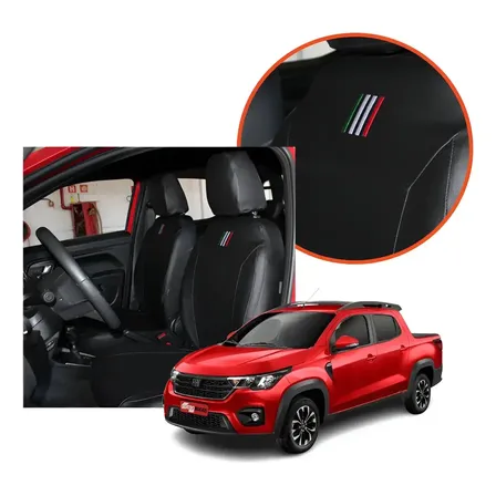 Capa Banco Carro 100% Couro Sob Medida Ajuste Perfeito Strada Cabine Dupla 2021 A 2025