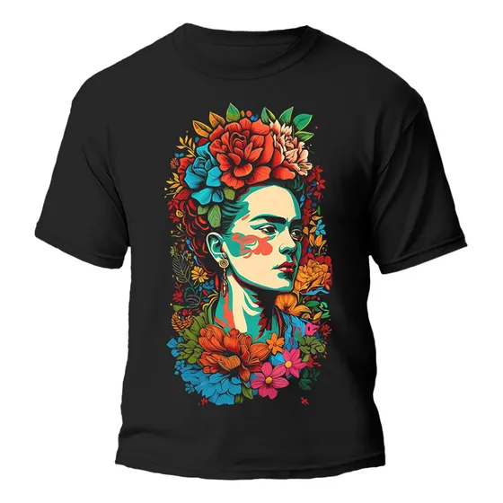 Remera Frida Kahlo Flores Diseño 100% Algodón