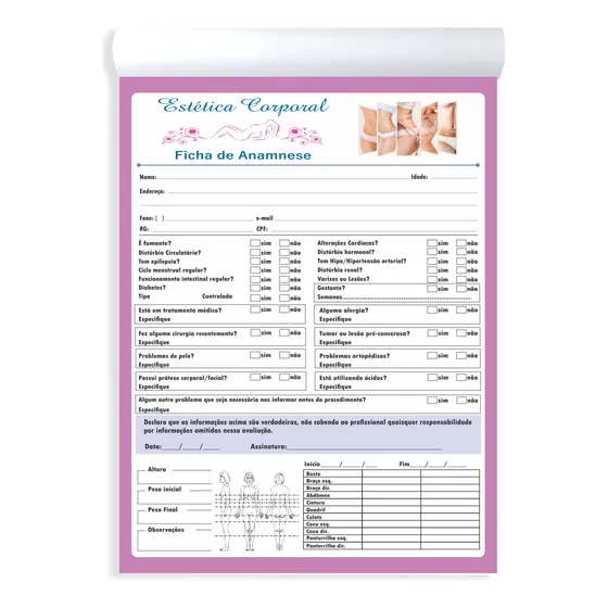 Bloco Ficha Anamnese Corporal 100 Folhas 15x21