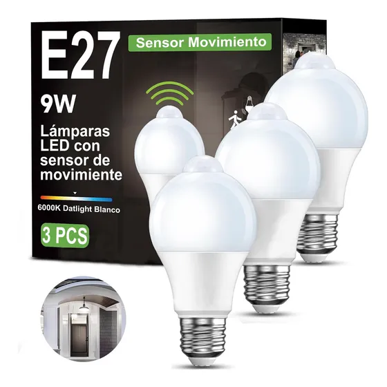 3 Focos Led E27 9w 127V Con Sensor De Luz Encendido Automático Luz Blanco Frío