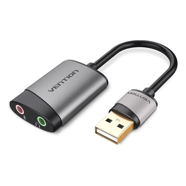Adaptador Tarjeta Sonido Externa Dual Jack 3,5 A Usb Vention Color Space gray