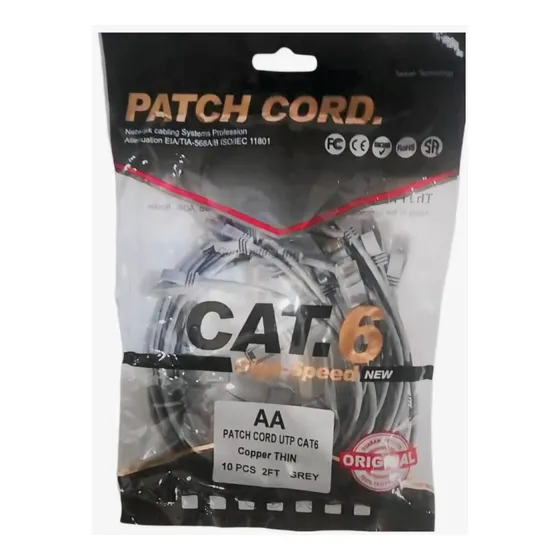 Patch Cord Cat 6, 60cm Gris, Od 3mm Thin, Delgado