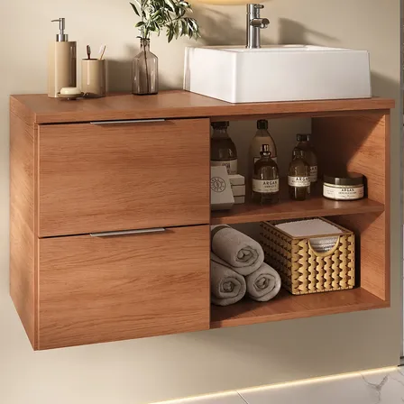 Armário Gabinete Banheiro 80cm Com Cuba Classic Móveis Joia Madeirado Inteiro Branca Um Furo