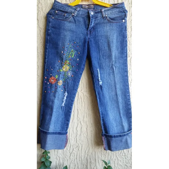 Blue Jean Strech Con Bordados Y Flequillos