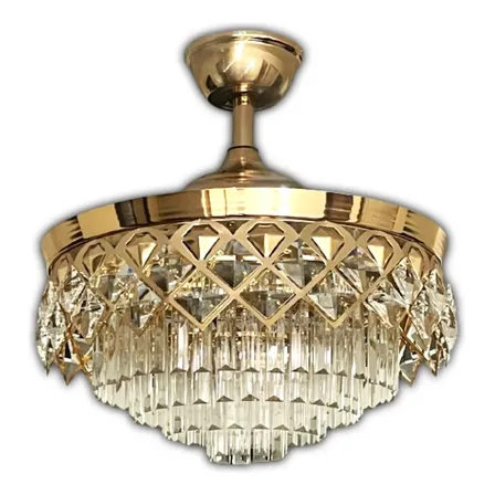 Candil Ventilador Plegable Cristalería Control Dorado Led Dorado