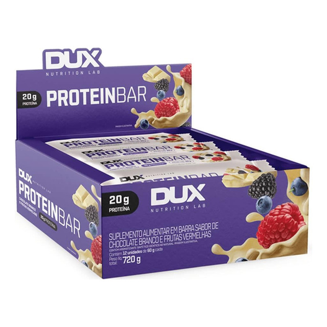 Protein Bar 12 Unidades Dux Choc. Branco E Frutas Verm Sabor Chocolate Branco E Frutas Ver... Protein Bar 12 Unidades Dux Choc. Branco E Frutas Verm Sabor Chocolate Branco E Frutas Ver...