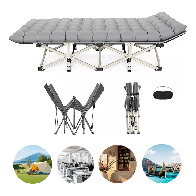 Catre Camastro Plegable Colchoneta Soporte 200kg 190x71x37cm, Almohadas y Bolsa de Almacenamiento. Cama de Camping Plegable para Ocio en Interiores y Camping Gris KYE